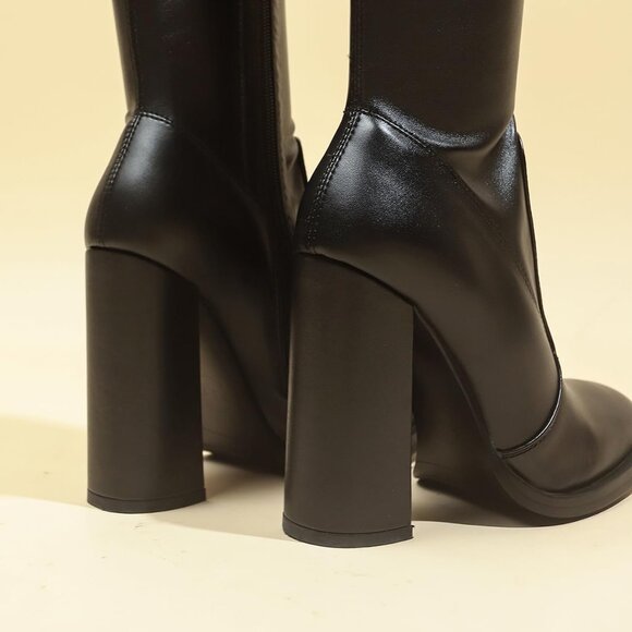 🆕Women Black Leather Over The Knee Thigh High Chunky Heel Pointed Toe Long Boot - Picture 9 of 9